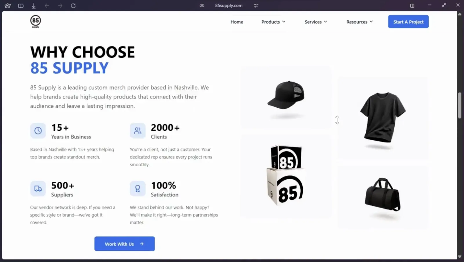 85 Supply homepage layout