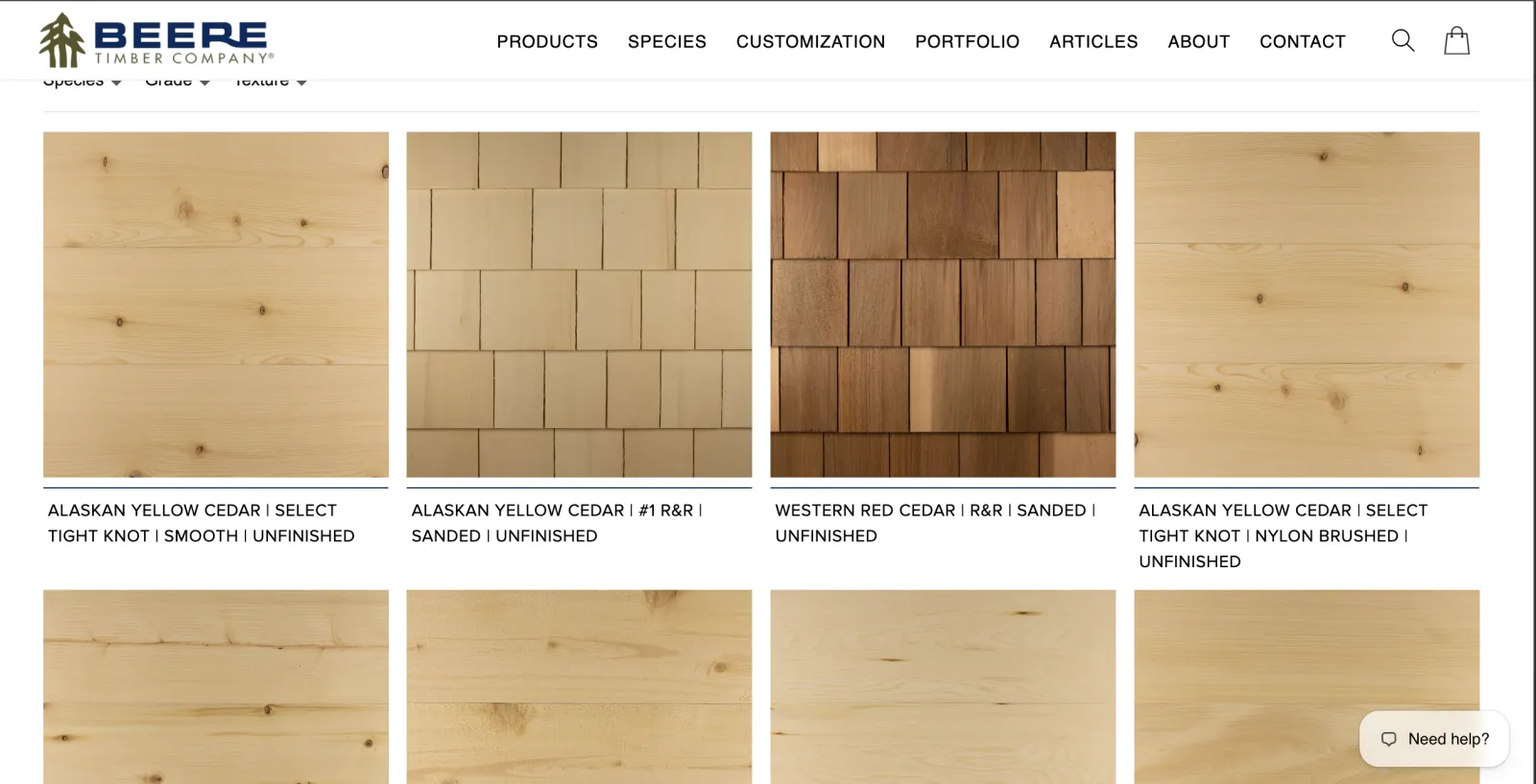 Beere Timber sample ordering layout