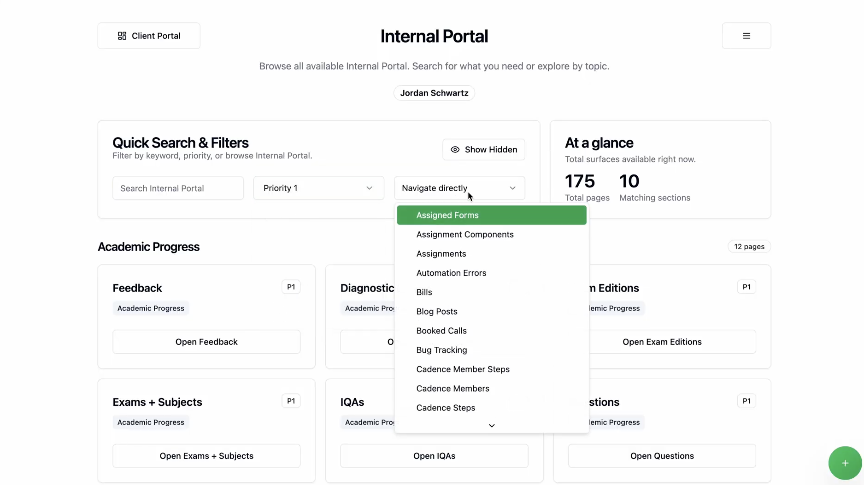 Greenlight portal student management view