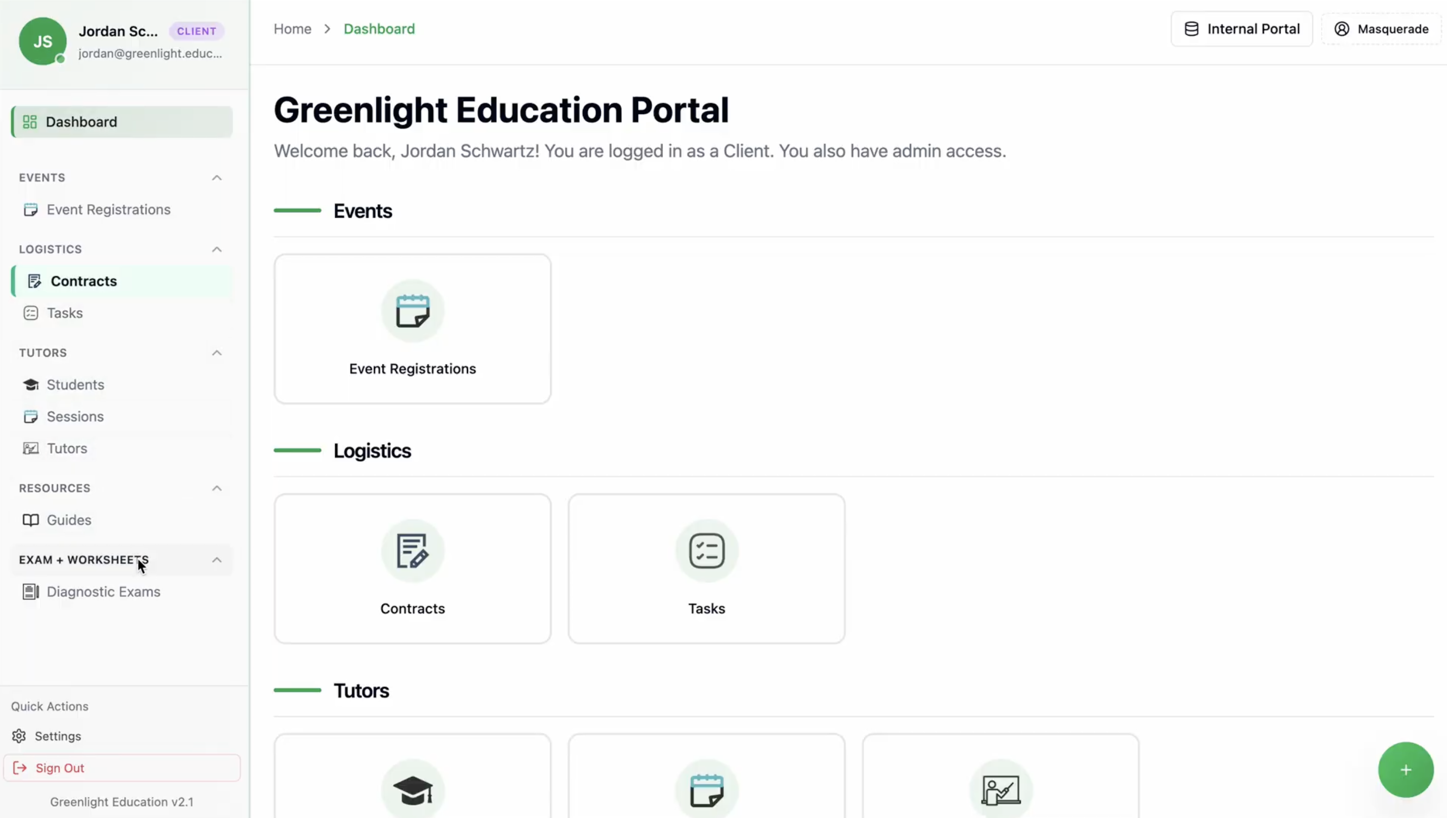 Greenlight portal client dashboard