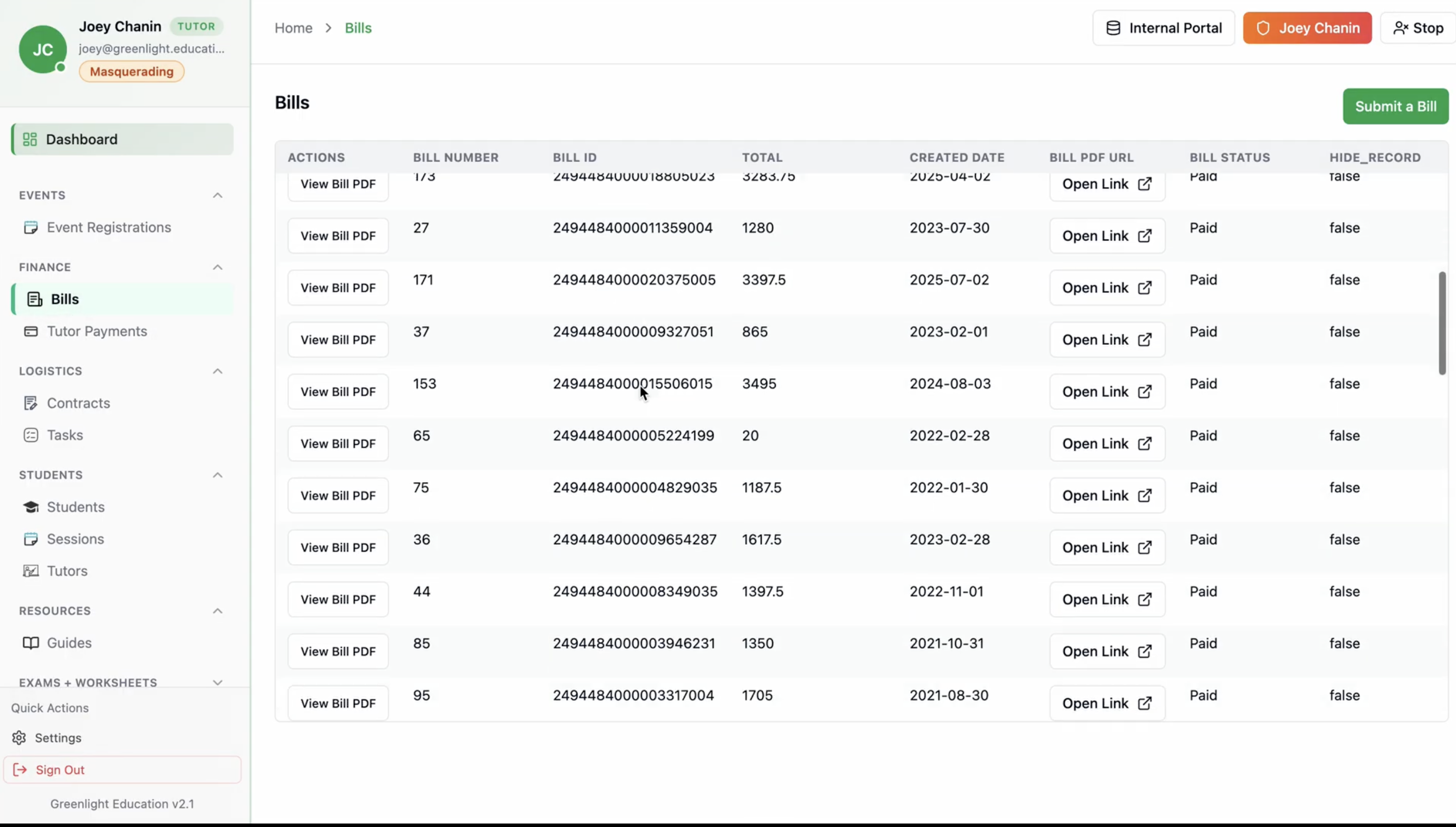 Greenlight portal session records