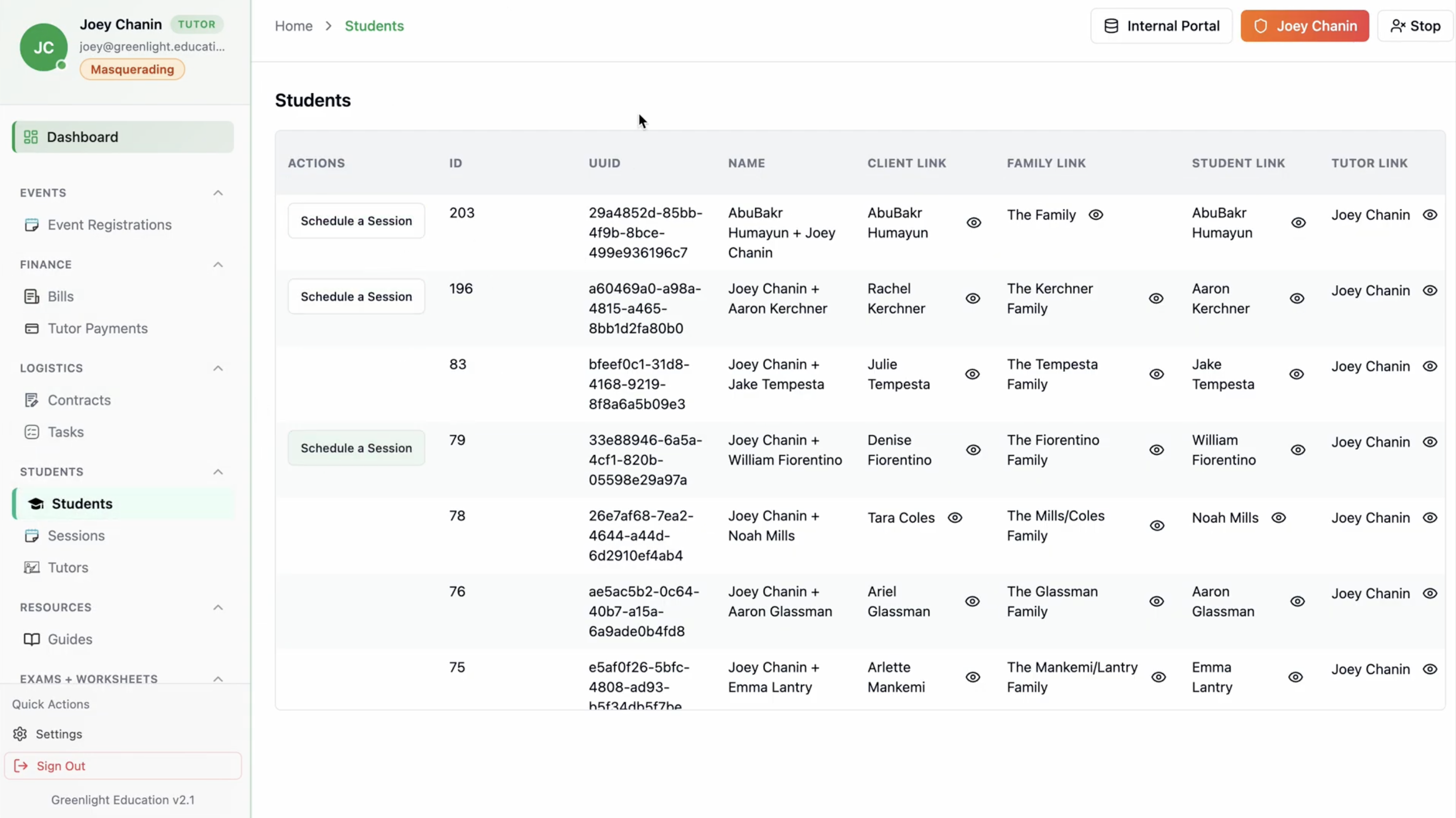 Greenlight portal scheduling interface