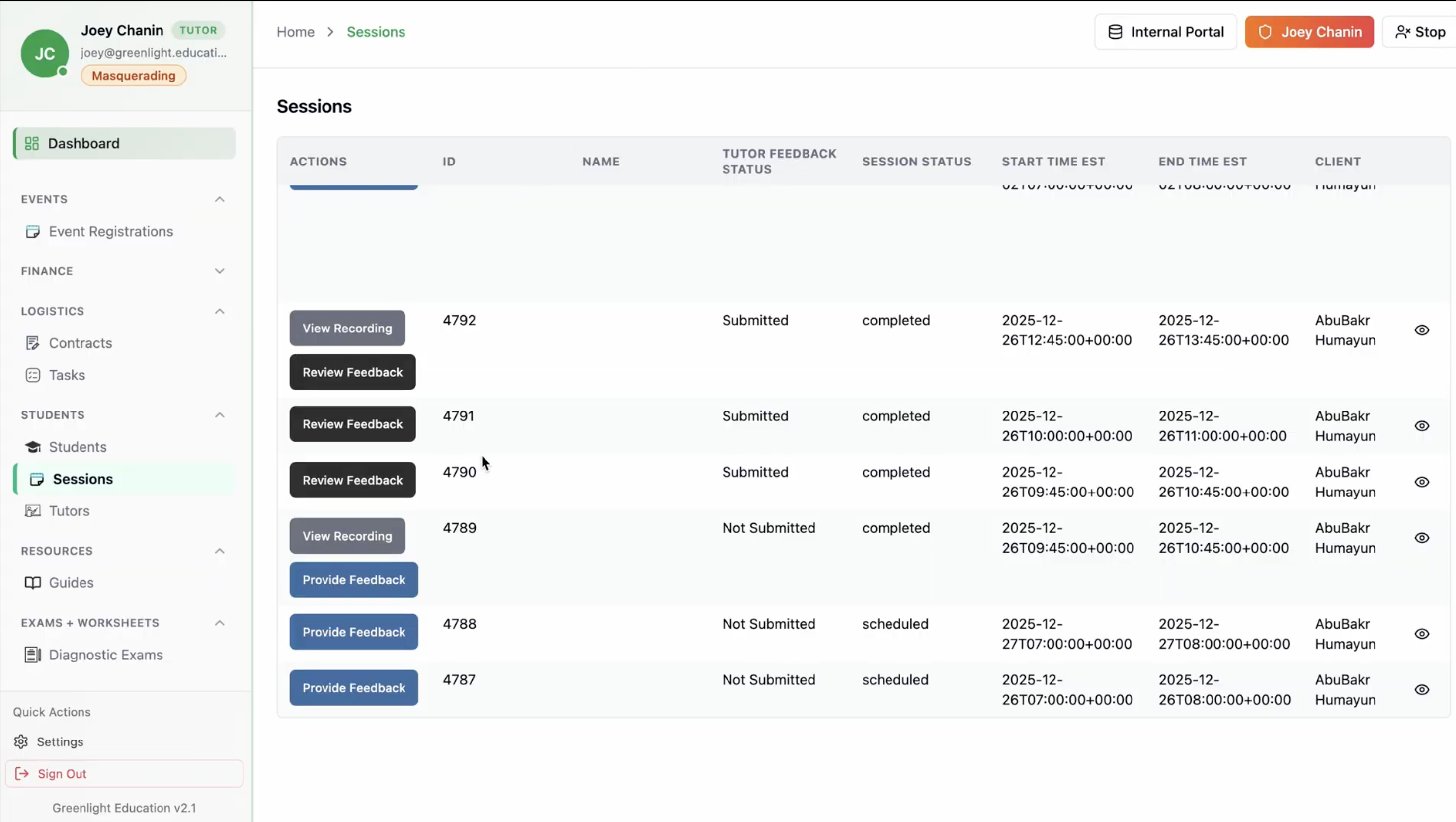 Greenlight portal reporting interface