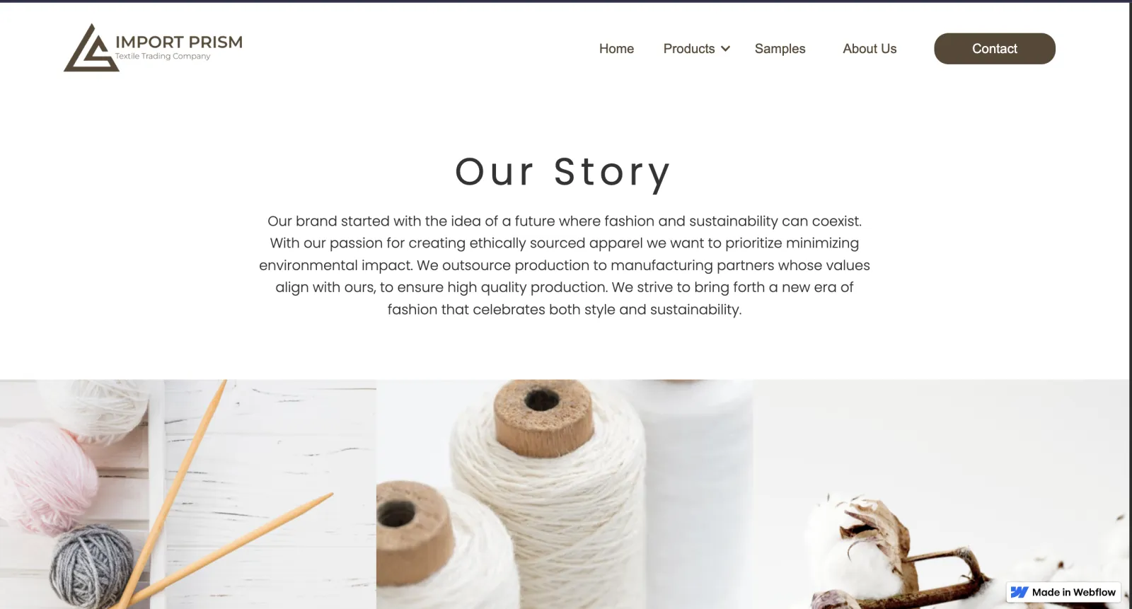 Import Prism sustainable textile sourcing homepage