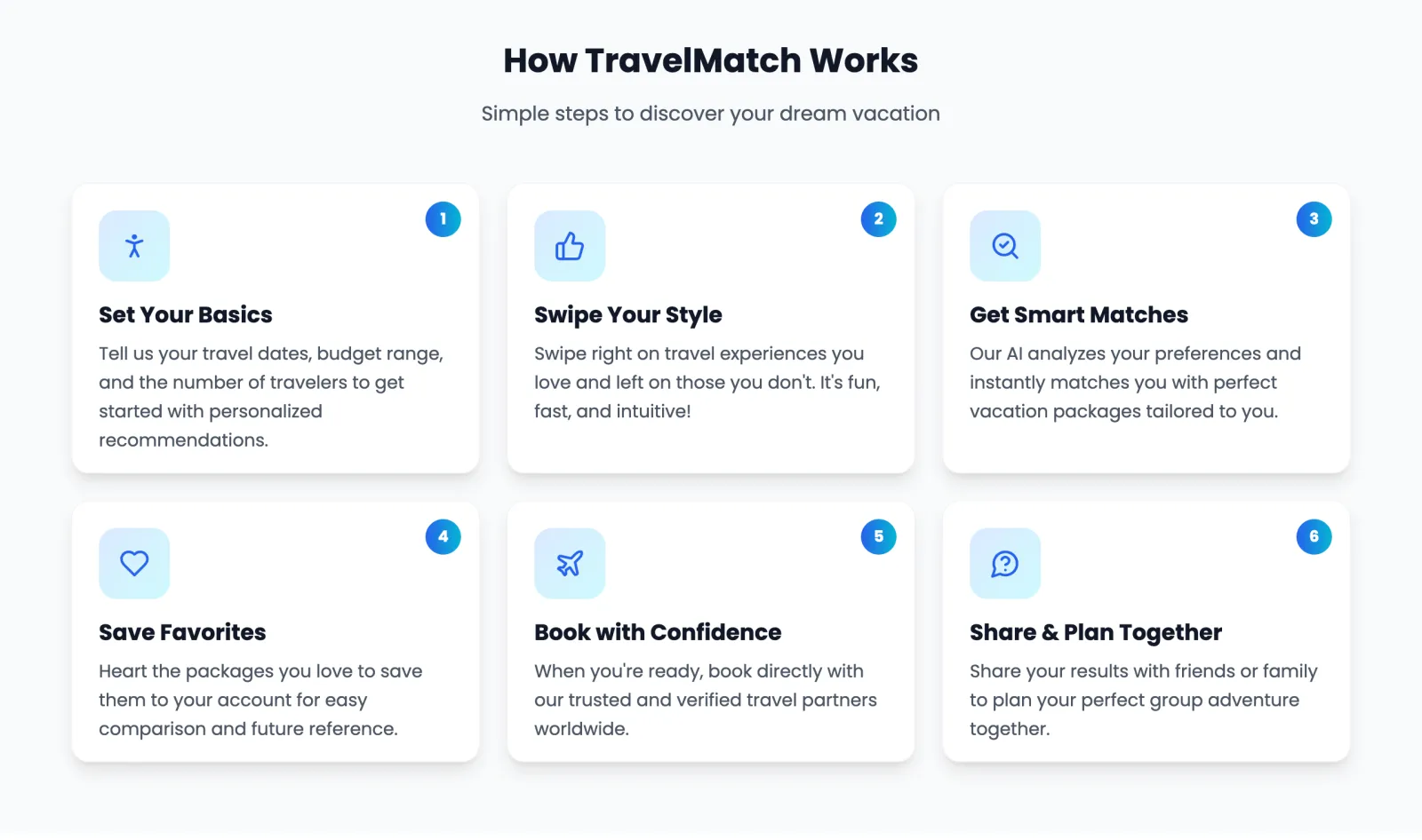 Travel Match trip preference interface