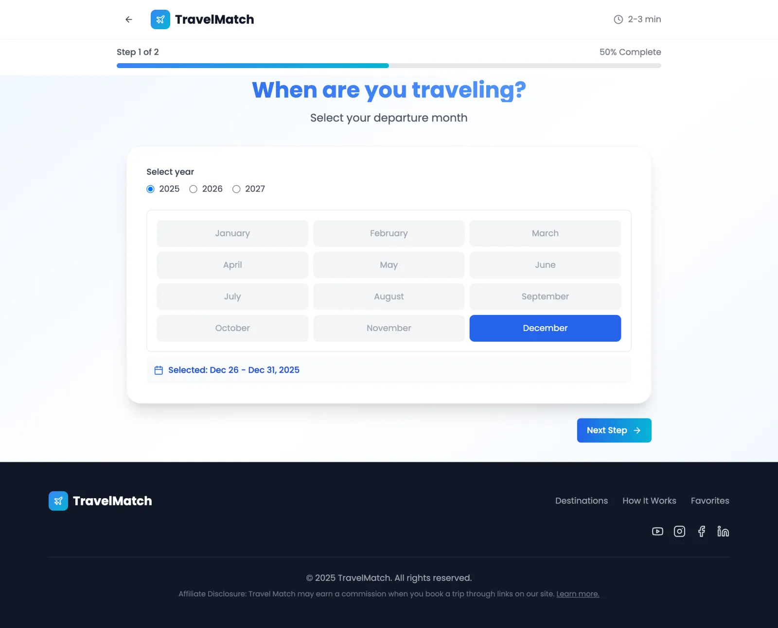 Travel Match visual swipe experience