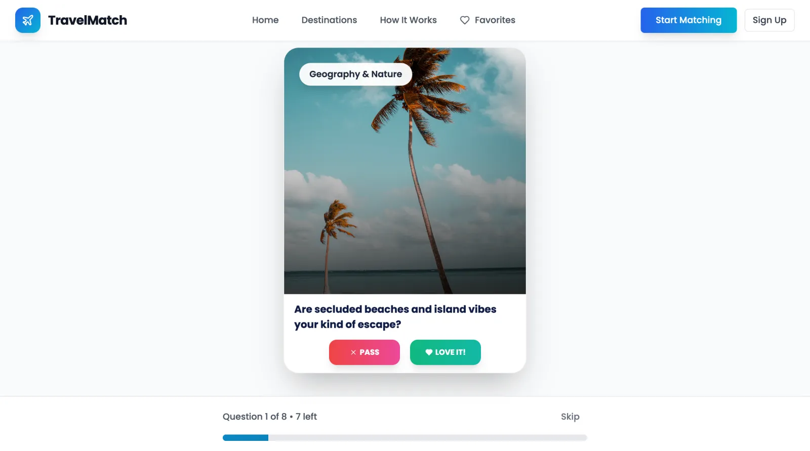 Travel Match personalized vacation results