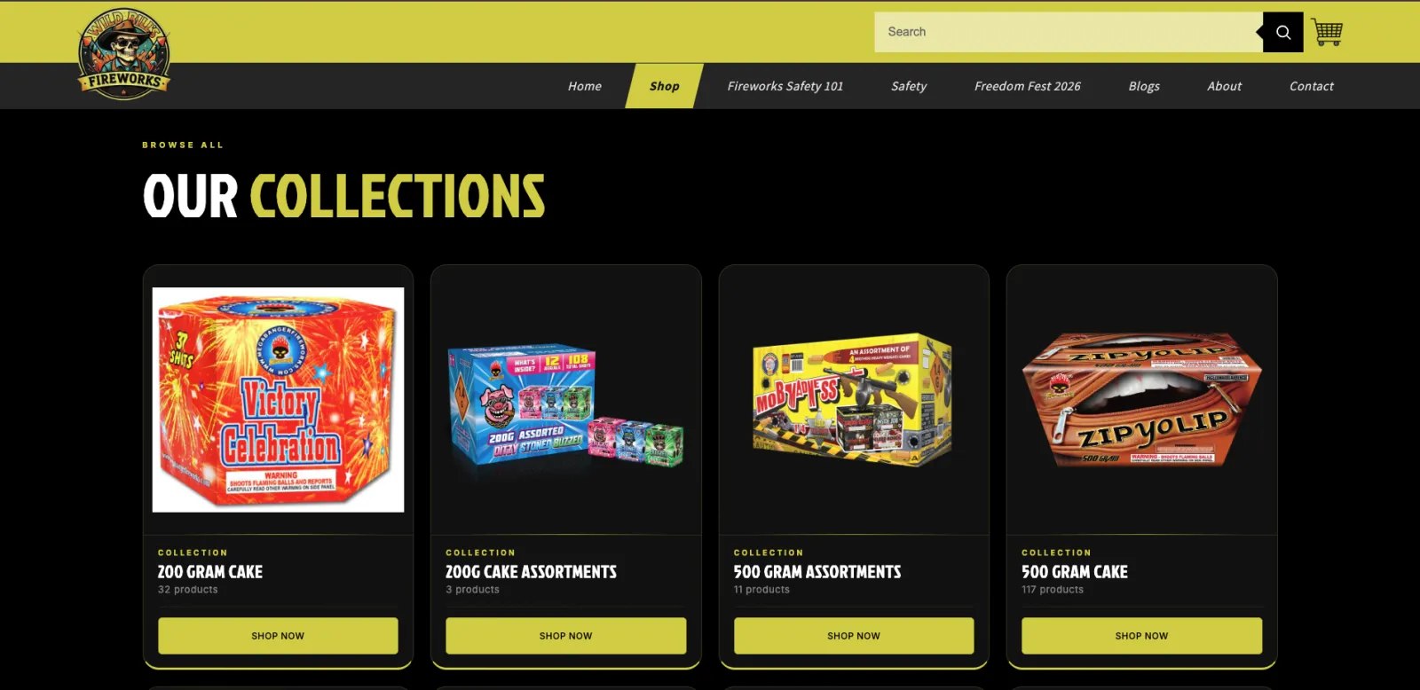 Wild Bill's Fireworks collection browsing experience