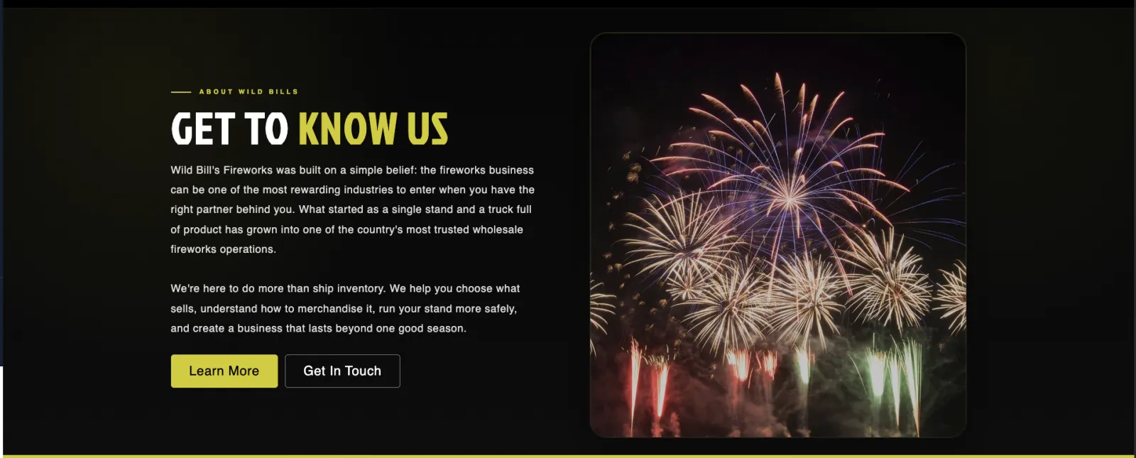 Wild Bill's Fireworks brand story section