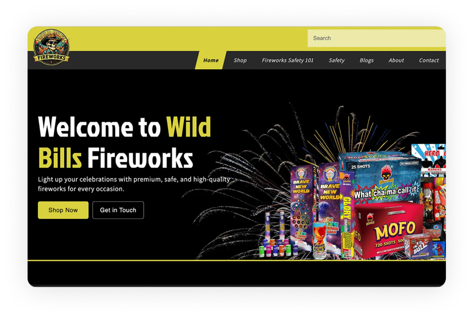 Wild Bill's Fireworks Shopify storefront preview