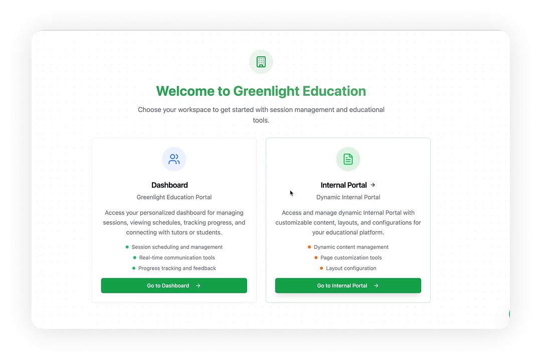 Greenlight Education role-based portal preview