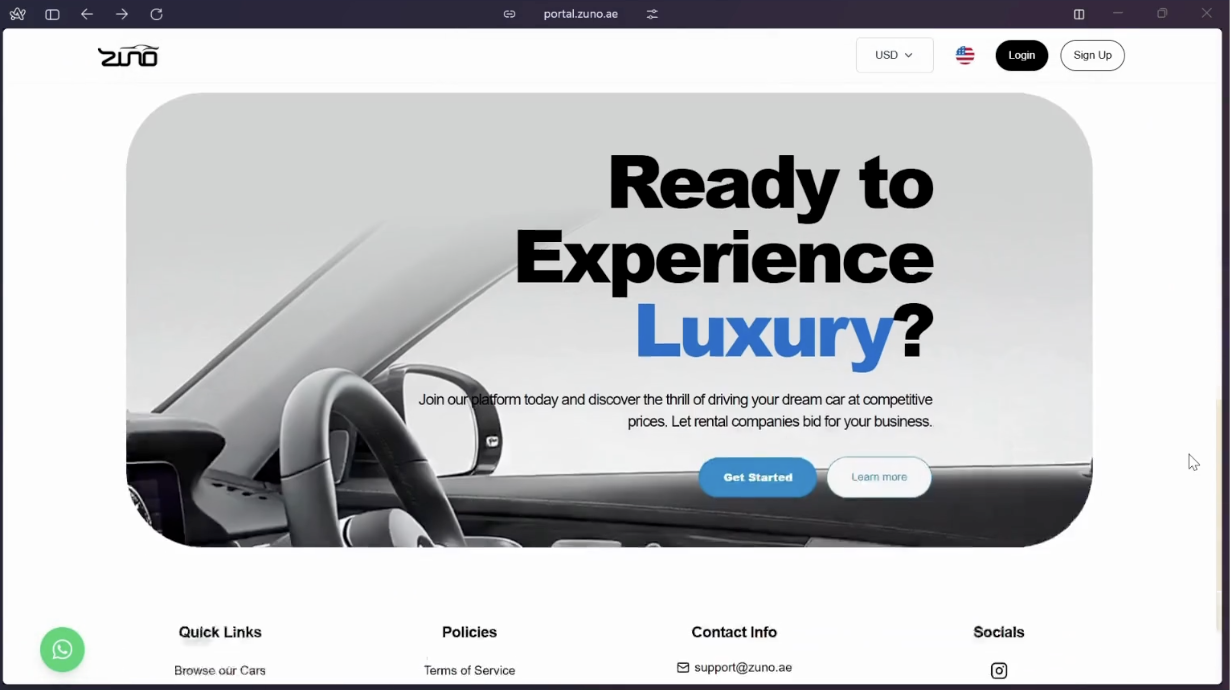 Zuno customer luxury car rental experience