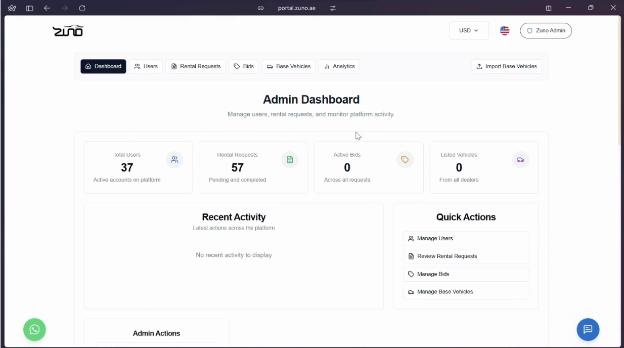 Zuno dealer fleet and bidding interface